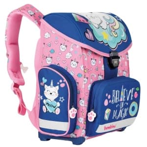 Ghiozdan St.Majewski Bambino Caticorn, 1 compartiment, 3 buzunare, roz cu albastru, 629280