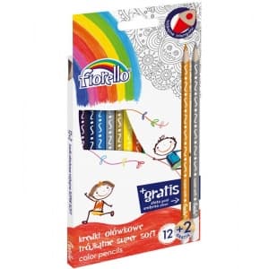 Creioane colorate Fiorello Soft 170-2150, triunghiulare, 12 culori, auriu, argintiu, blister carton
