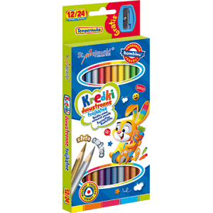 Creioane colorate Bambino Duo 4940, 2 capete, triunghiulare, 24 culori, + ascutitoare cadou, blister carton
