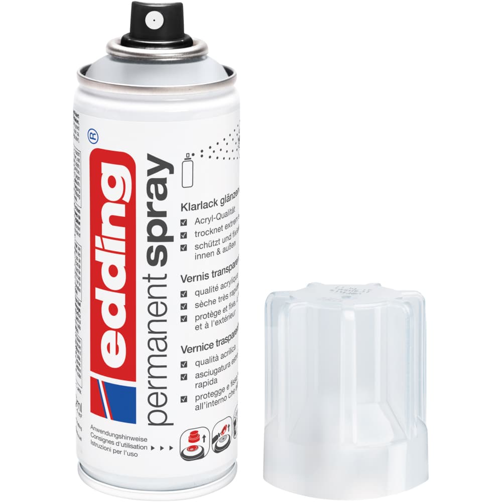 Spray vopsea premium Edding 5200, transparent lucios, uscare rapida, protectie la oxidare, 200 ml
