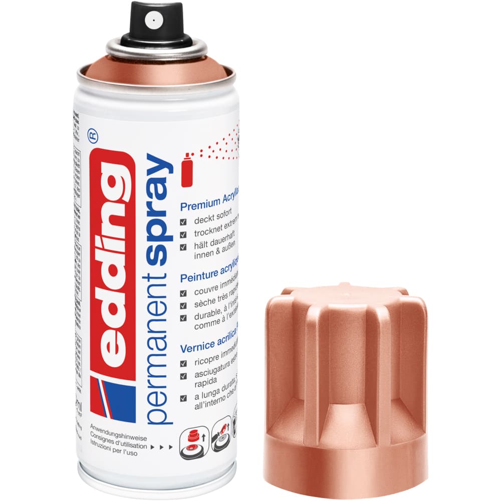 Spray vopsea acrilica Edding 5200, cupru pretios mat, 200 ml, vopsea acrilica pentru sticla, metal, lemn, ceramica, plastic, panza