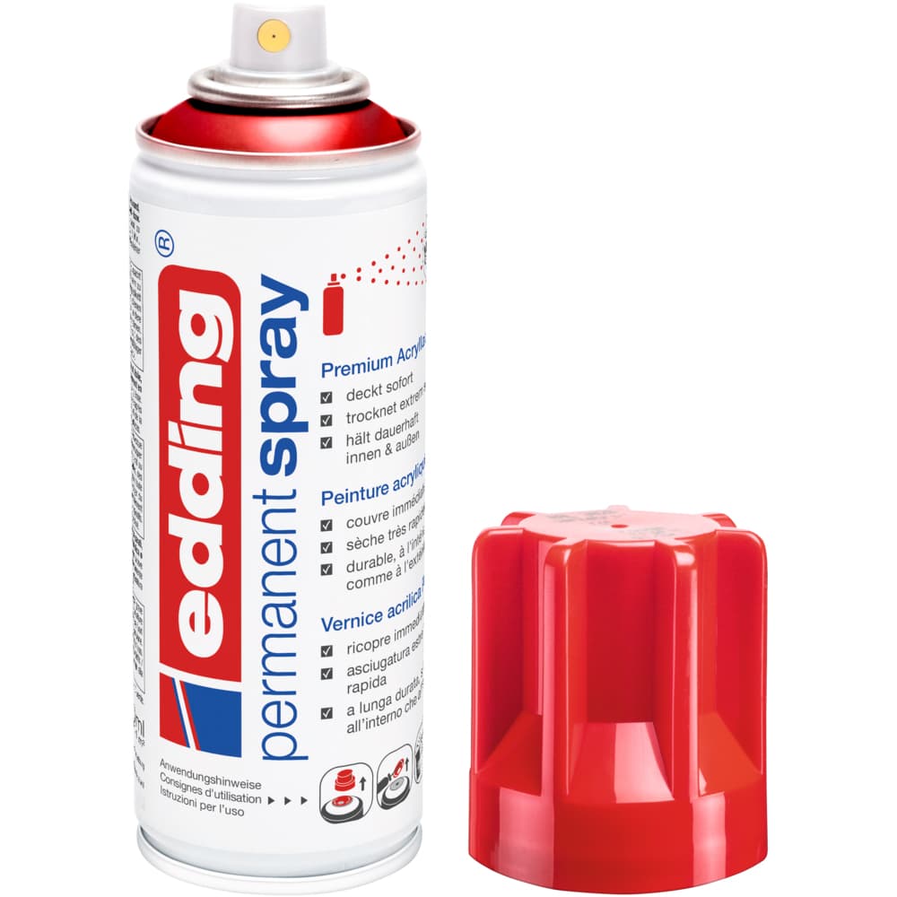 Spray vopsea acrilica Edding 5200, rosu lucios, uscare rapida, rezistent la zgarieturi, 200 ml