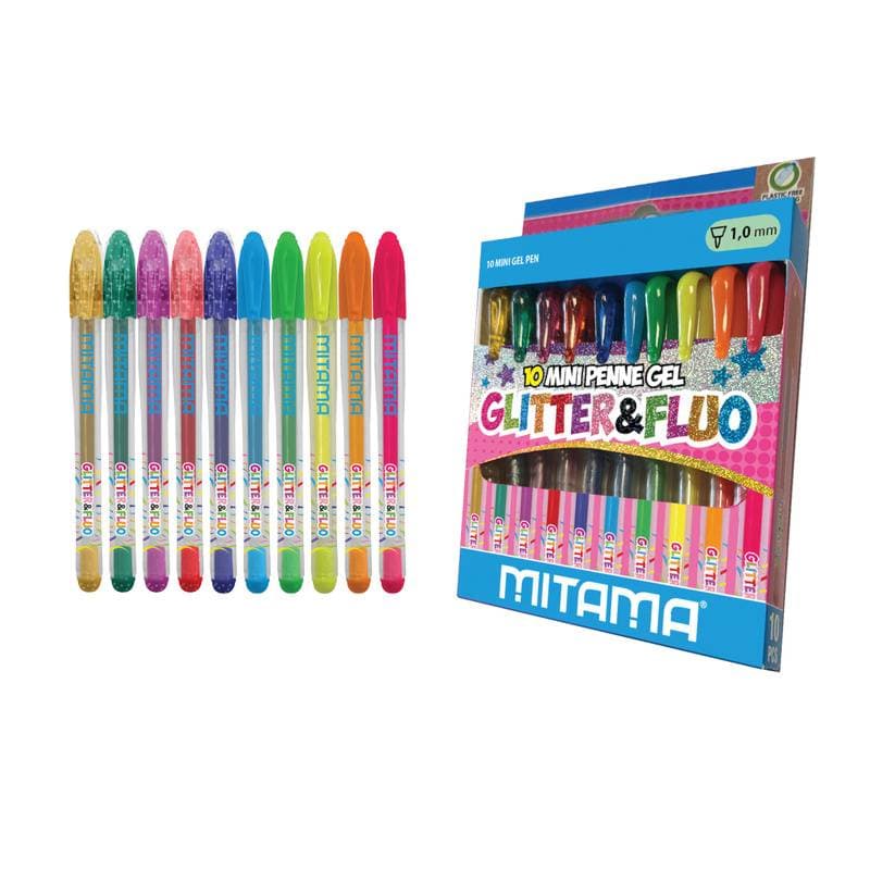 Set 10 mini pixuri cu gel Mitama, culori glitter si neon