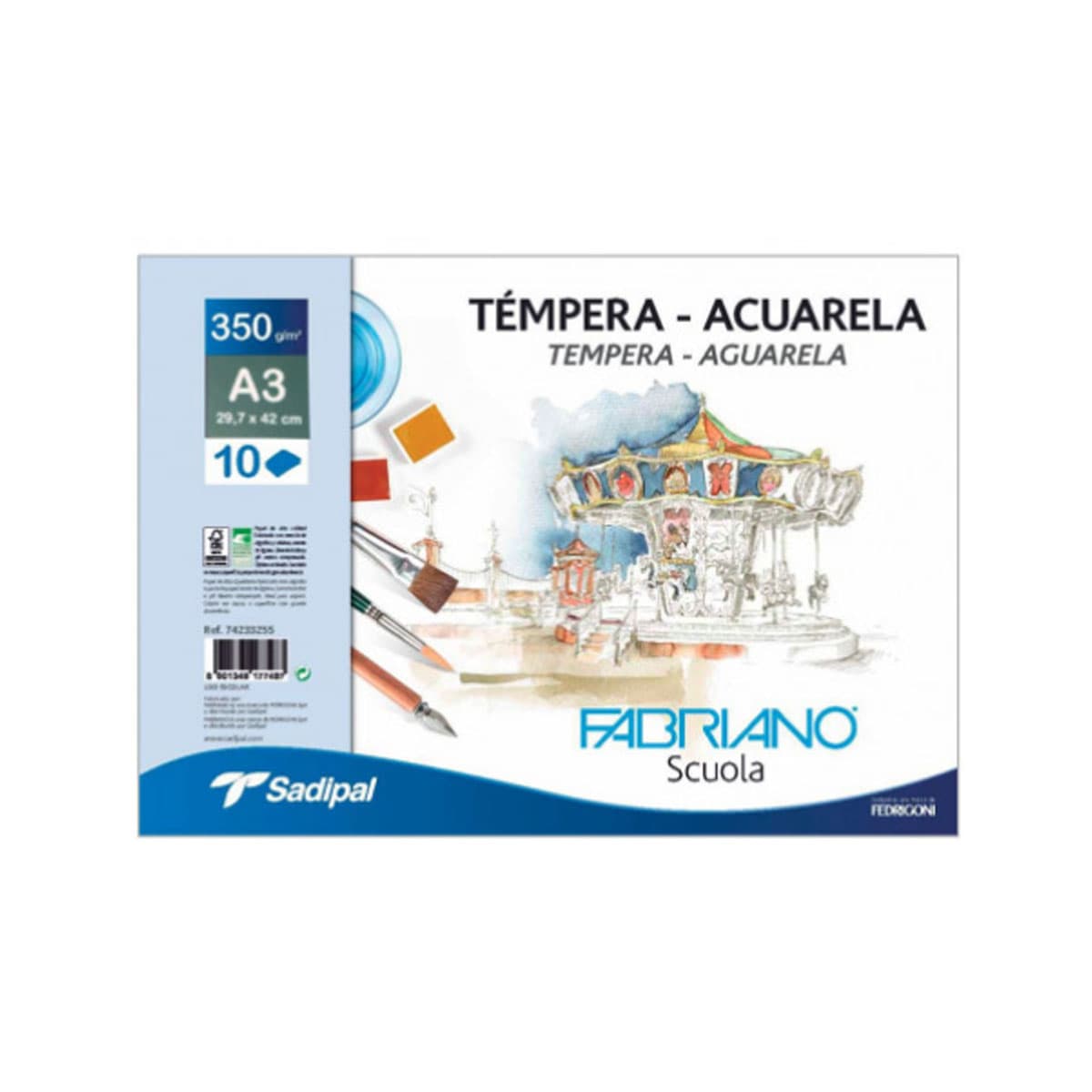 Bloc acuarela Fabriano Scuola, A3, 350g, 6+2 file