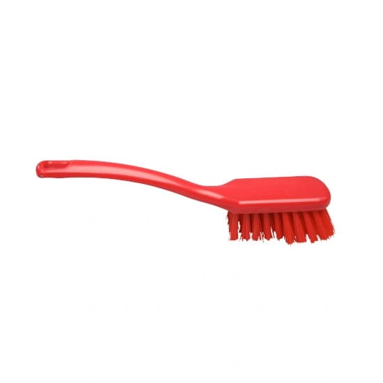 Perie de mana cu maner scurt 27x4.7cm polipropilena, fir scurt, tare, poliester PBT, 0.5mm, rosu