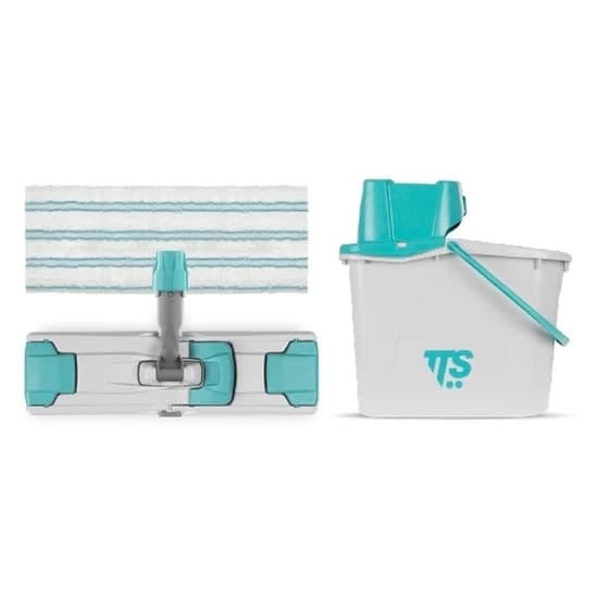Kit de curatenie profesional Uni Junior, galeata cu storcator si mop plat, 14L, TTS