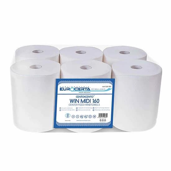 Rola prosop hartie derulare centrala, 2 straturi, alba, Eurocarta, 159m