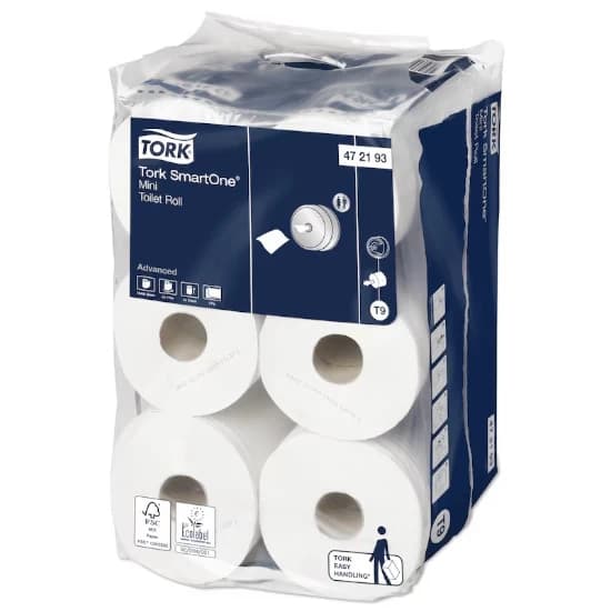 Role hartie igienica alb, Tork SmartOne® Mini T9, 2 straturi