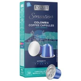 Capsule cafea Evolet Sensation 100% Arabica, provenienta Columbia, 10 capsule compatibile cu aparatele Nespresso