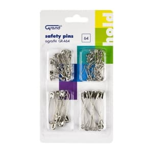 Ace de siguranta Grand GR-A64, metalice, 4 dimensiuni - 2, 3, 4.5, 5.5cm, argintii, set 64 buc