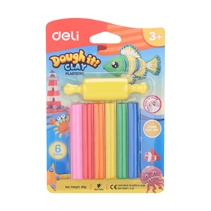 PLASTILINA 6 CULORI 60G + FORMA MODELAJ DELI