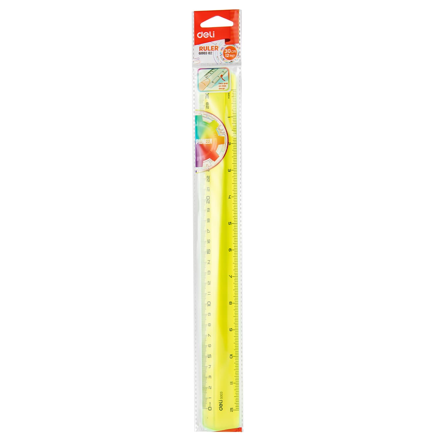 RIGLA 30CM TRANSPARENTA COLOR PIONEER DELI