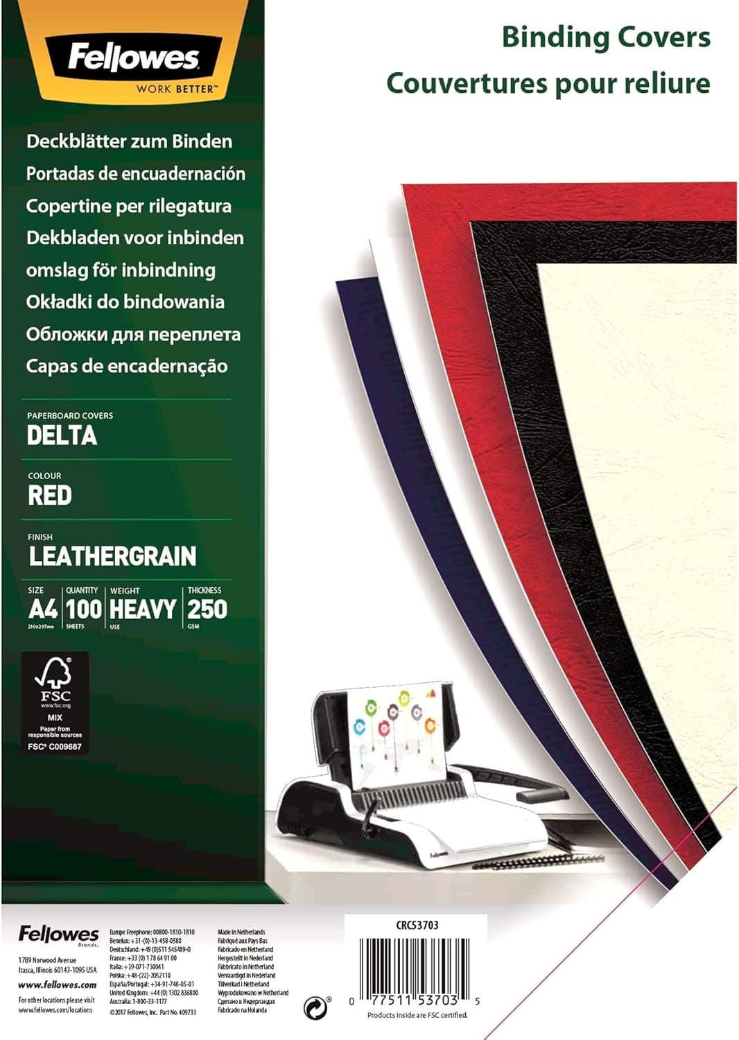 COPERTI CARTON A4 ROSII 100/TOP FELLOWES