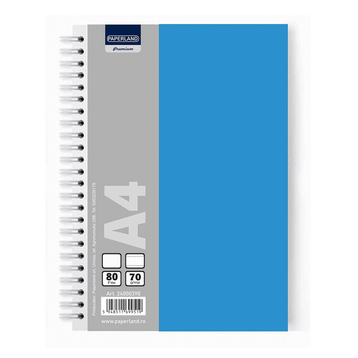 Caiet A4, cu spira, velin, 70g, FSC, coperta albastru
