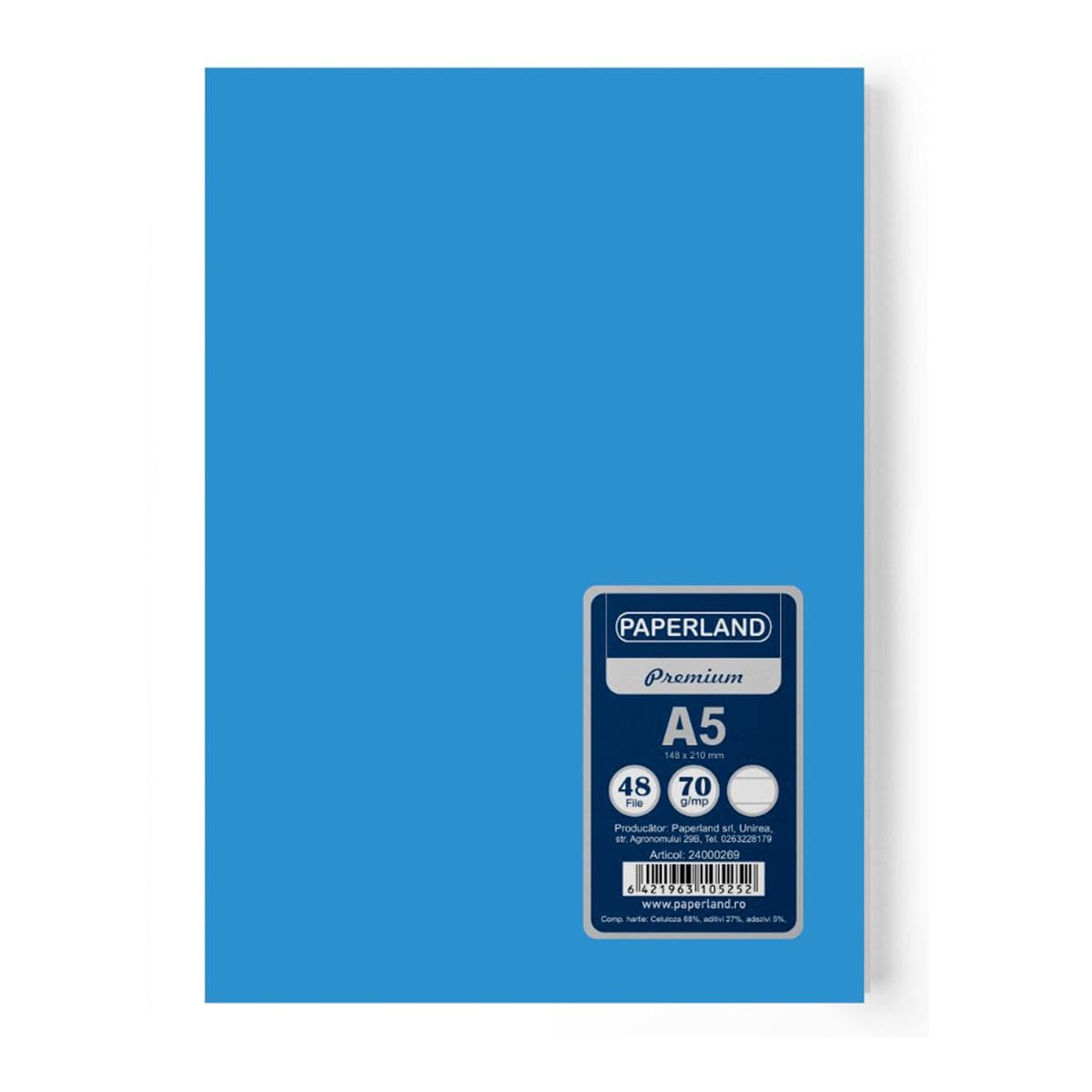 Caiet A5 capsat, matematica, 48 file, 70 g/mp, FSC, coperta albastru