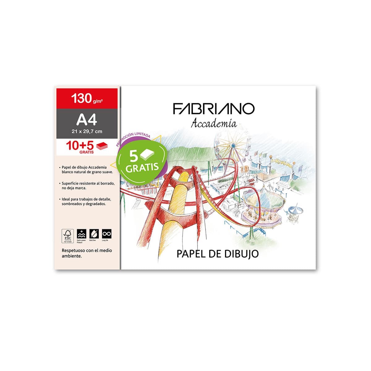 Bloc desen Fabriano Scuola, A4, 130g, 10+5 file