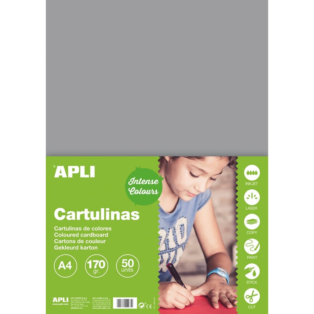 Carton color, Apli, A4, 170 g, 50 coli/top, gri