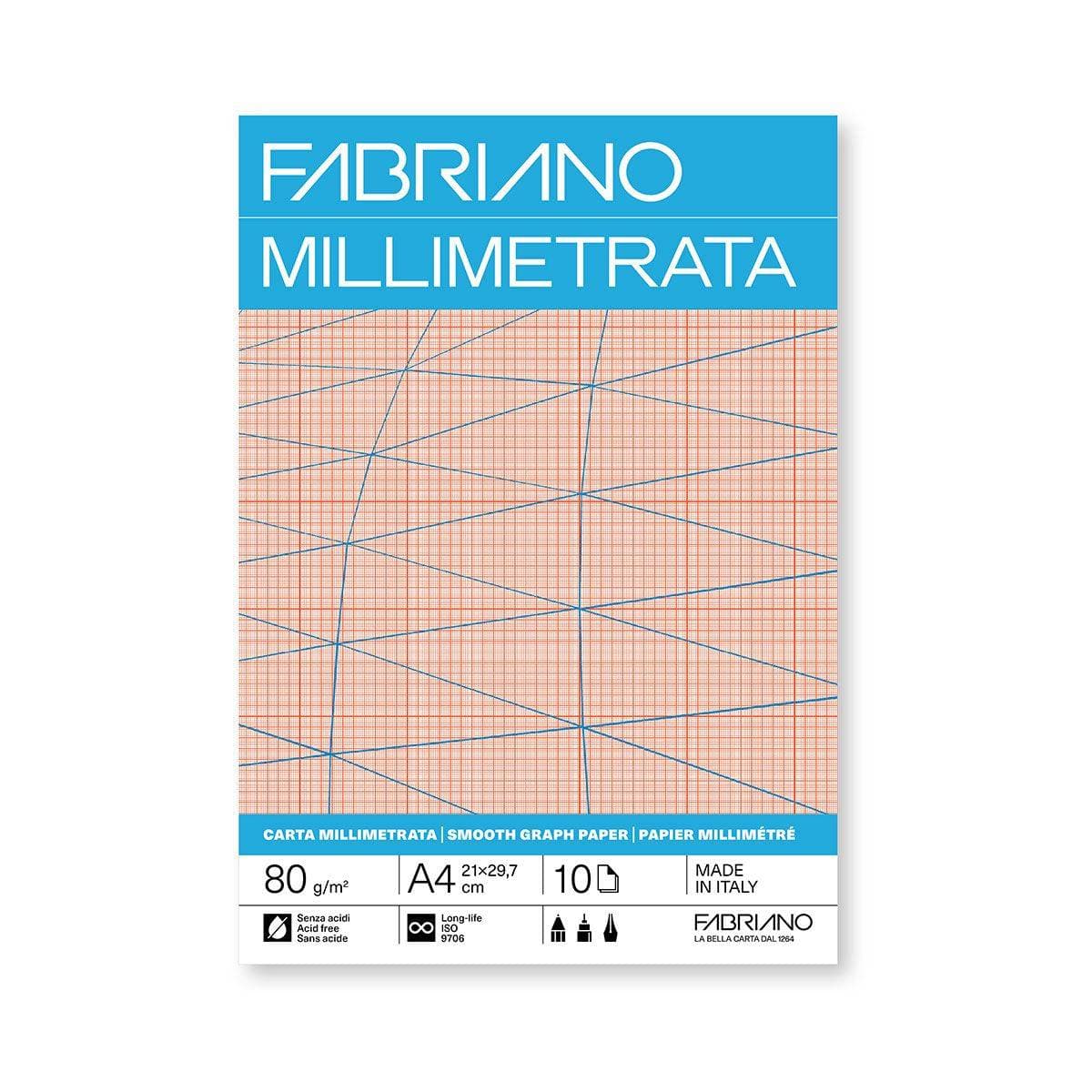 Bloc hartie milimetrica Fabriano, A4, 80g, 10 file