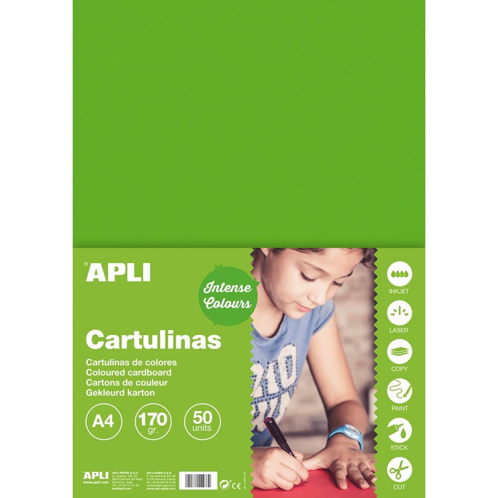 Carton color, Apli, A4, 170 g, 50 coli/top, verde intens