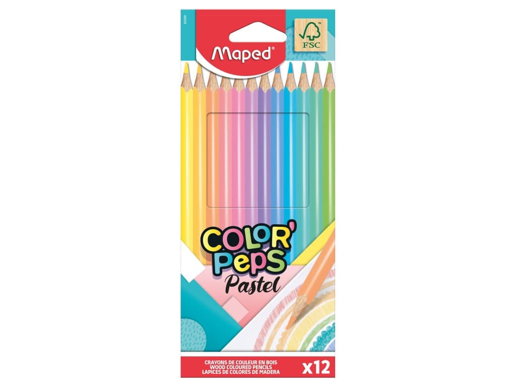 Creioane colorate Maped Color’Peps Pastel 12 culori/set FSC