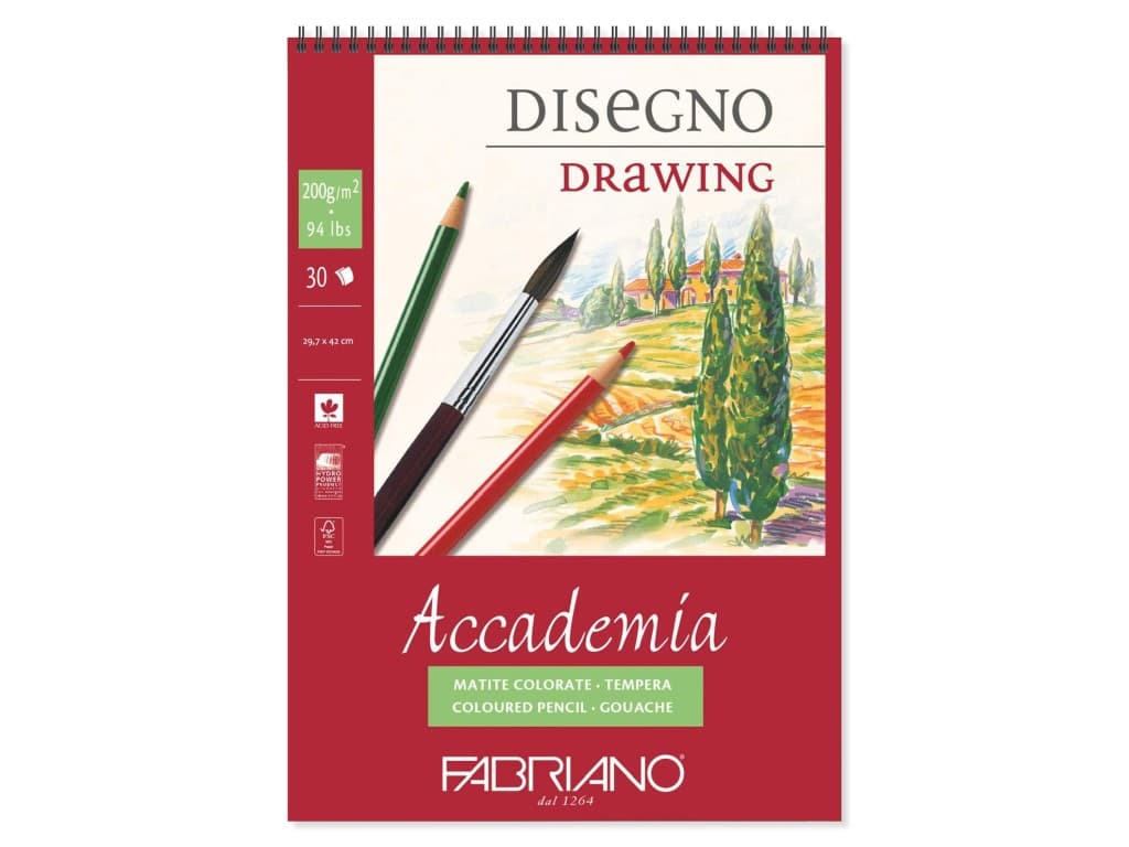 Bloc desen Accademia Disegno, A3, 200 g, 30 file, cu spirală Fabriano