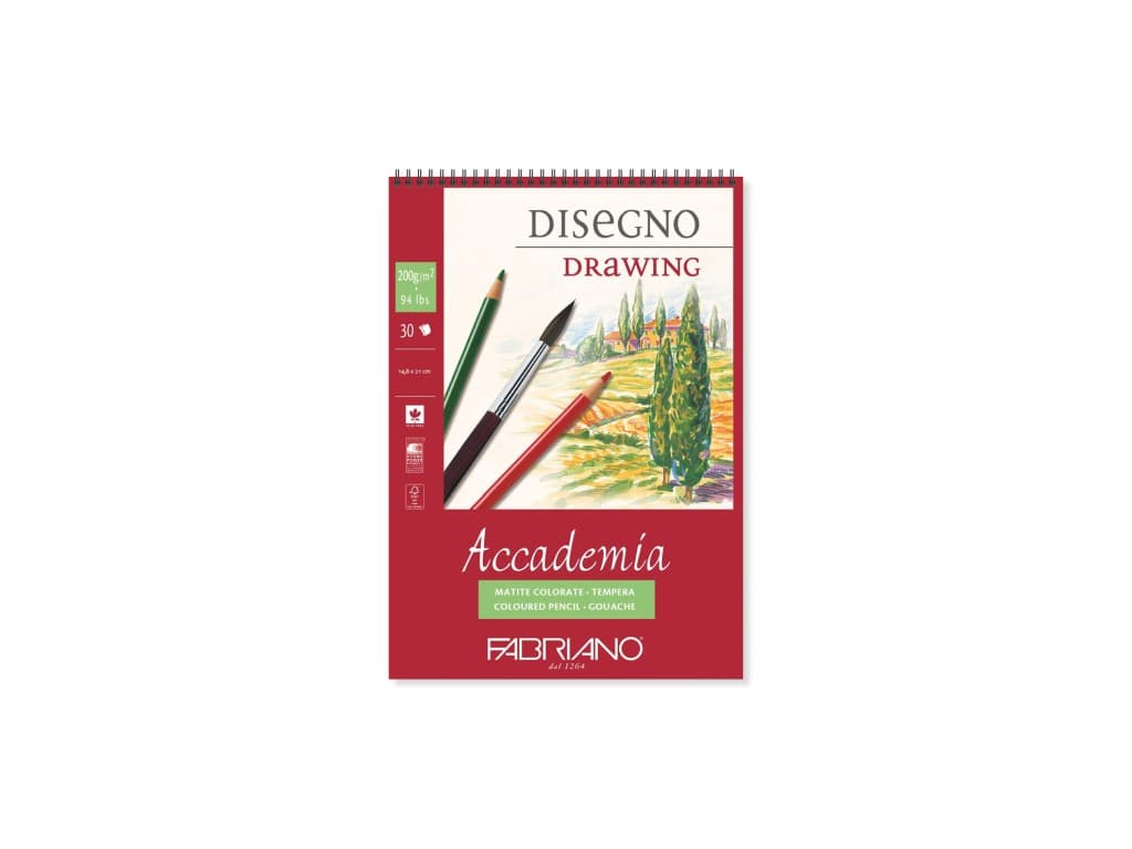 Bloc desen Accademia Disegno, A5, 200 g, 30 file, cu spirală Fabriano