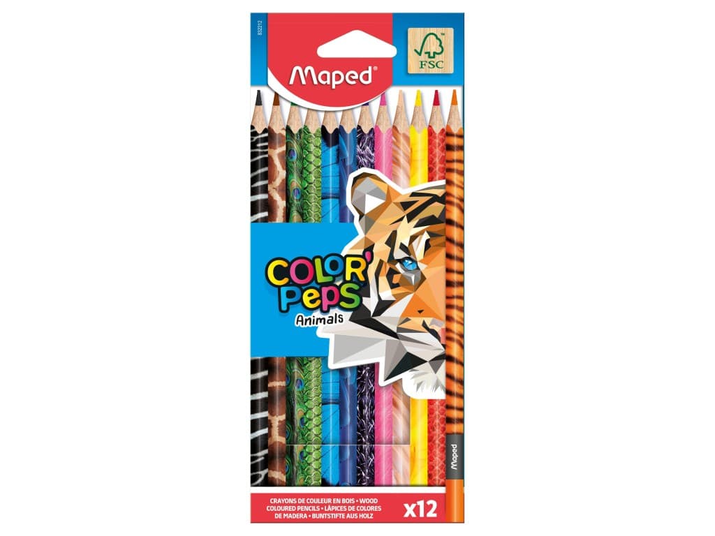 Creioane colorate Maped Color’Peps Animals 12 culori/set FSC