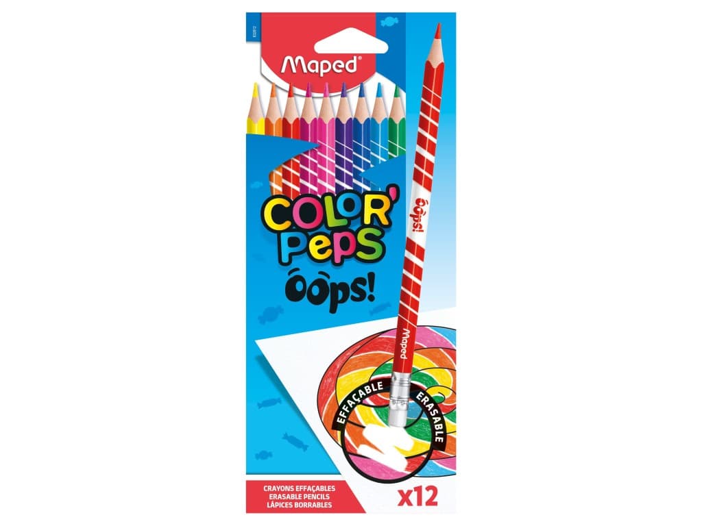 Creioane colorate Maped Color’Peps Oops cu gumă 12 culori