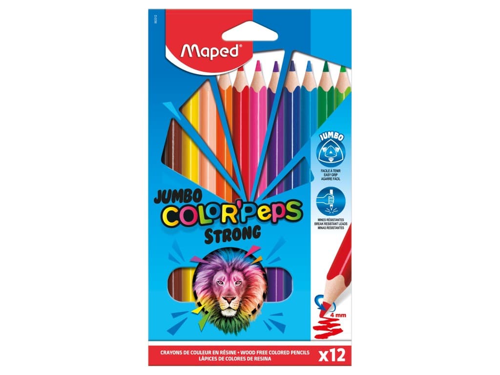 Creioane colorate Maped Color’Peps Strong Jumbo 12 culori/set
