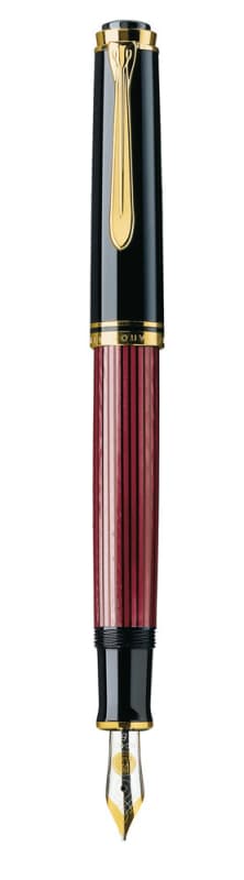 STILOU SOUVERAN M600 F PENITA AUR 14K+ACCESORII PLACATE AUR NEGRU/ROSU