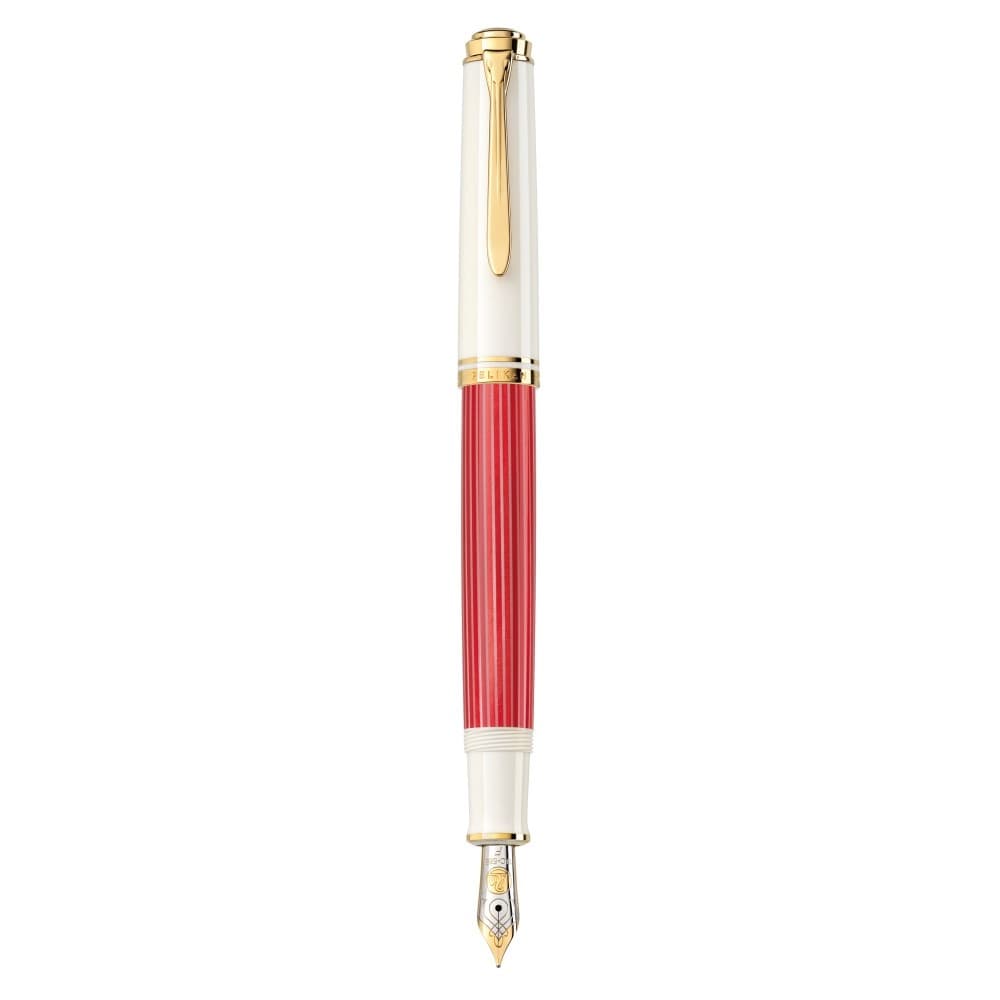 STILOU SOUVERAN M600 EF ED SP RED WHITE PENITA AUR 14K+ACCESORII PLACATE AUR ROSU/ALB CUTIE CADOU