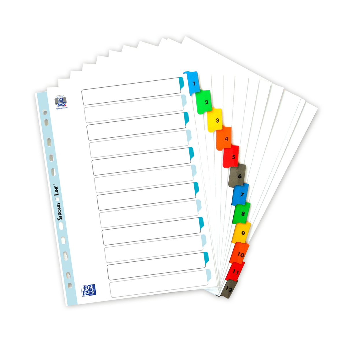 INDEX CARTON NUMERIC OXFORD A4 1-12 12F/SET 170G/MP ALB MARGINE COLOR