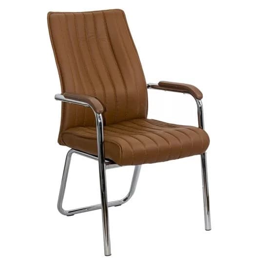 Scaun asteptare maro din piele ecologica cu cadru cromat HRC 614