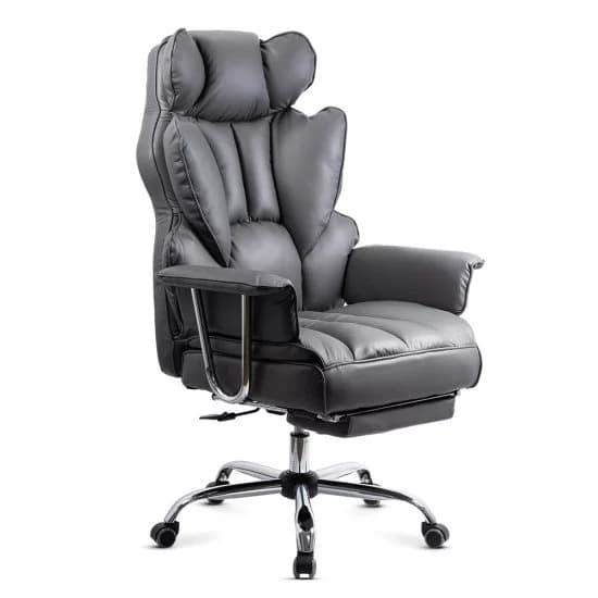 Scaun directorial gri OFF 413 cu suport picioare – piele ecologică