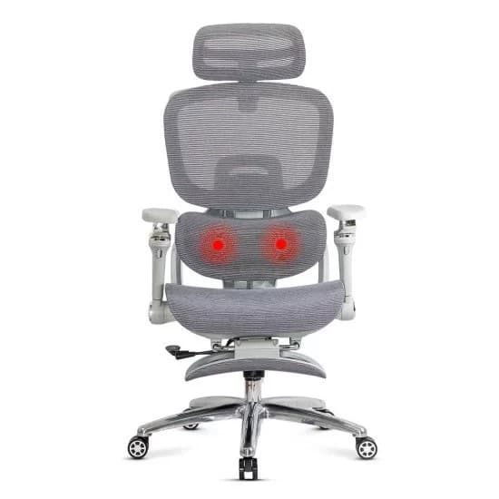 Scaun ergonomic gri din mesh rezistent la 150 kg cu funcție de masaj lombar cu încălzire SYYT 9521