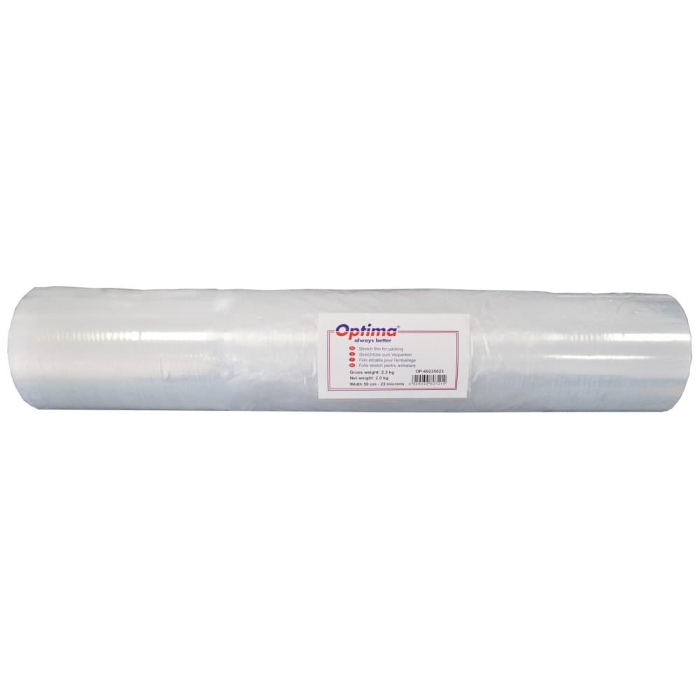 Folie stretch transparenta Optima, 50cm latime, 23microni, 2.25kg G.W, 2.0kg N.W - uz manual