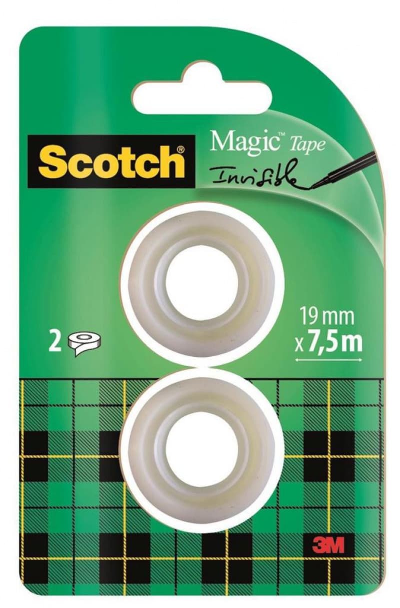 Banda adeziva transparent mata, invizibila la copiere, 19mm x 7.5m, 2 buc/blister, 3M - SCOTCH Magic