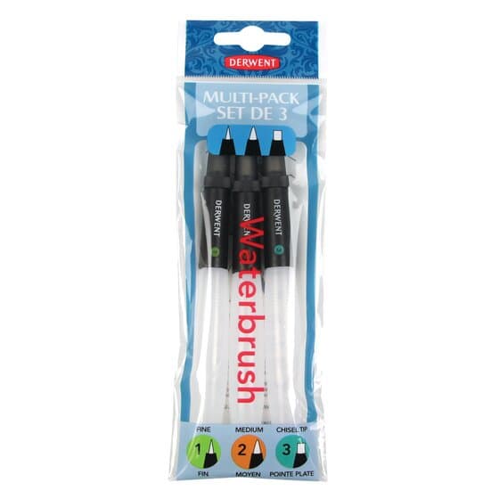 Pensula cu rezervor de apa DERWENT Professional, 3buc/set, diferite tipuri de varf