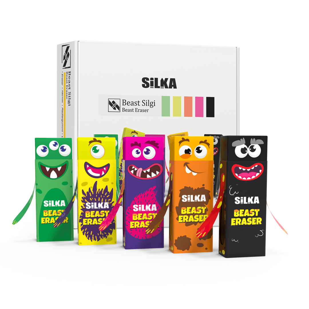 Cutie cu radiere pt creion, nu lasa reziduuri, 20buc/cutie, SILKA Beast - design monstri