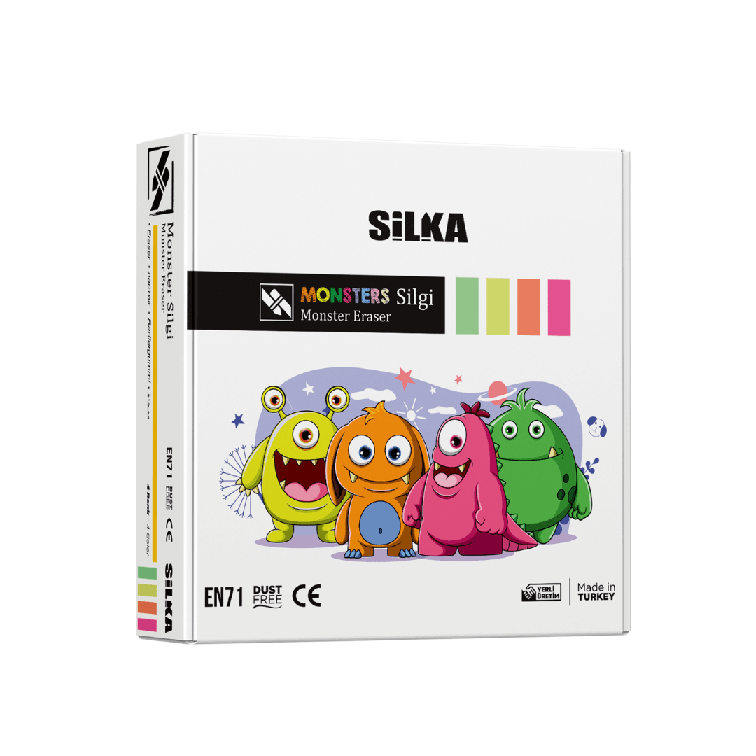 Cutie cu radiere pt creion, nu lasa reziduuri, 20buc/cutie, SILKA Moster - design monstri