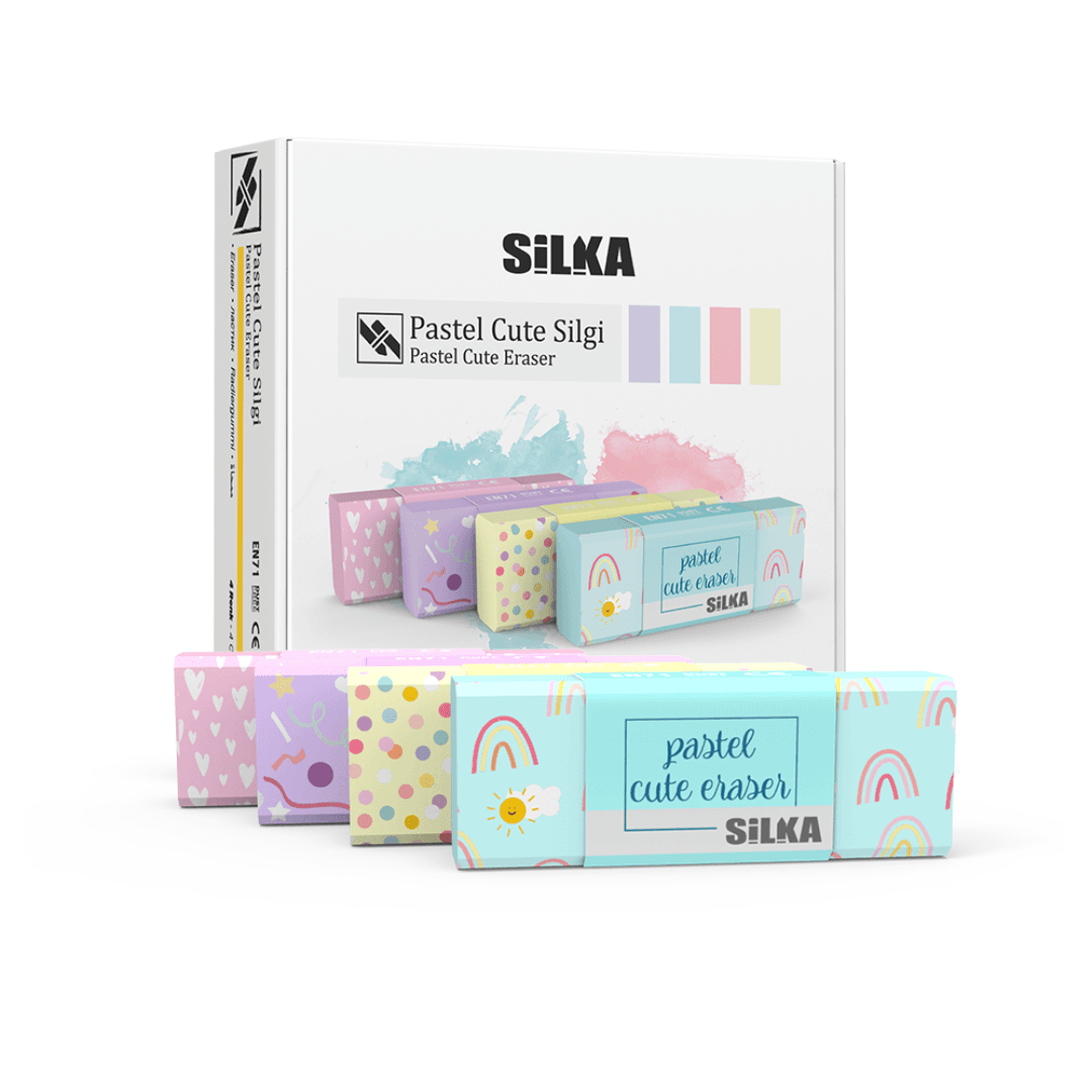 Cutie cu radiere pt creion, nu lasa reziduuri, 20buc/cutie, SILKA Pastel Cute - design asortat