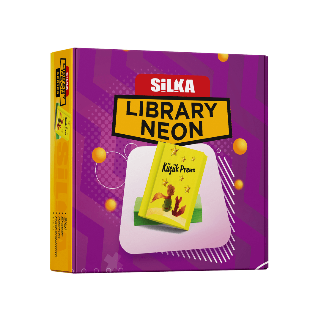 Cutie cu radiere pt creion, nu lasa reziduuri, 36buc/cutie, SILKA Library Neon - design carti de cit