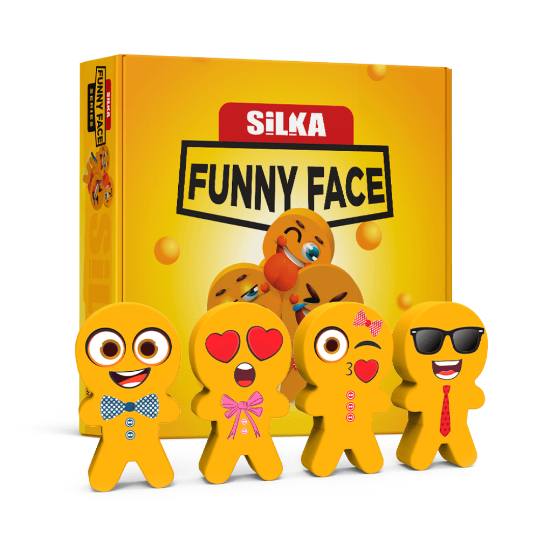 Cutie cu radiere pt creion, nu lasa reziduuri, 36buc/cutie, SILKA Funny Face - design omuleti funny