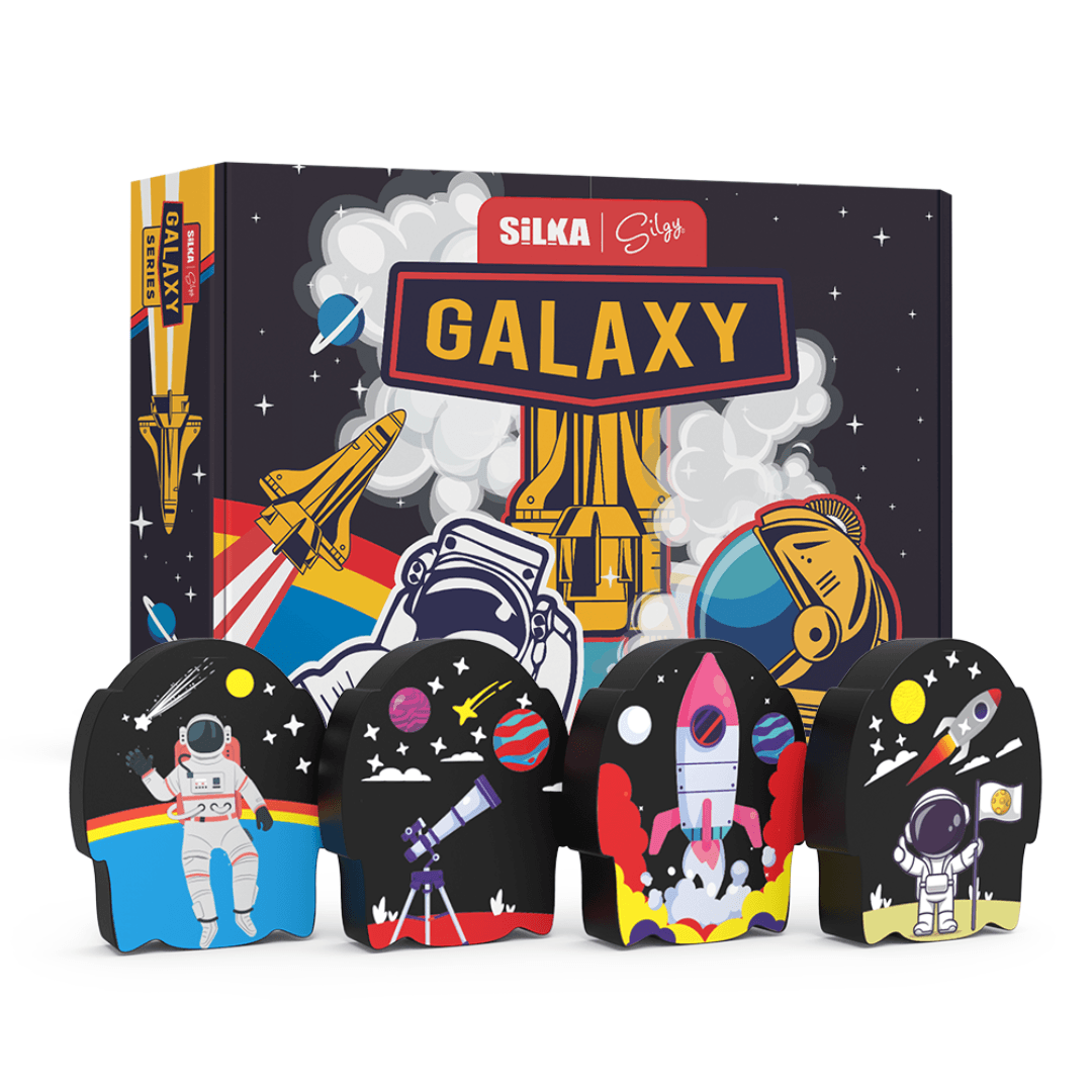 Cutie cu radiere pt creion, nu lasa reziduuri, 36buc/cutie, SILKA Galaxy - space design
