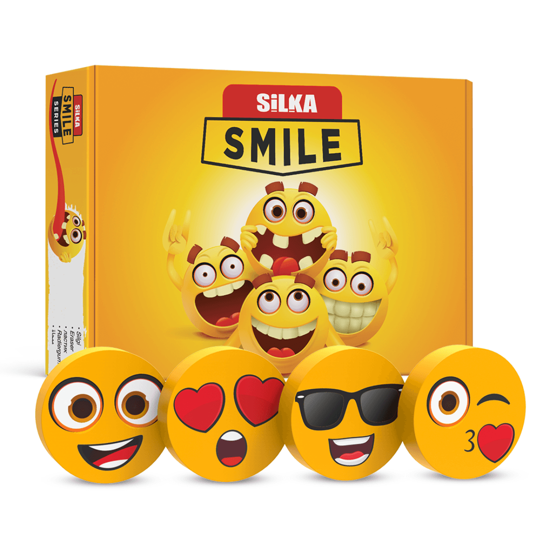 Cutie cu radiere pt creion, nu lasa reziduuri, 36buc/cutie, SILKA Smile-forma rotunda, design asorta