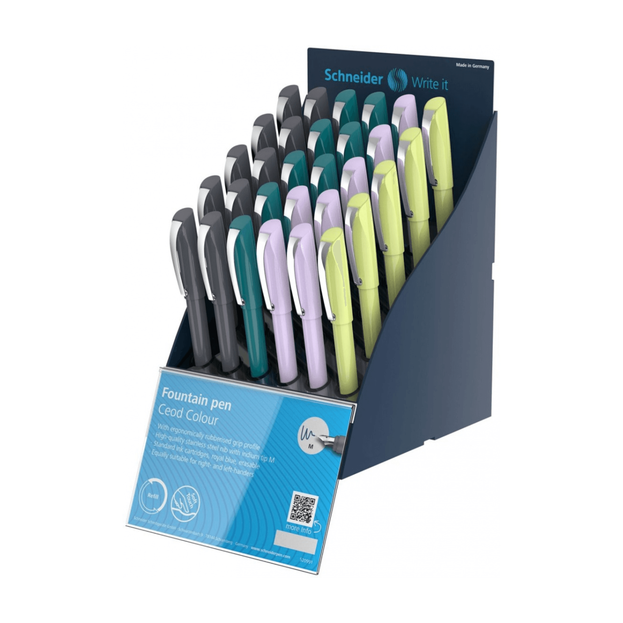 SIS Display SCHNEIDER Ceod Colour, 30 stilouri - (5x black, stone, petrol, candy, lemon, white )