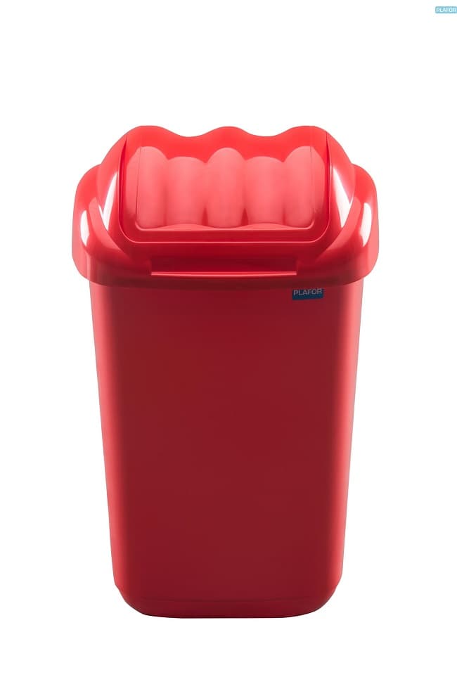Cos plastic cu capac batant, pentru reciclare selectiva, capacitate 15l, PLAFOR Fala - rosu
