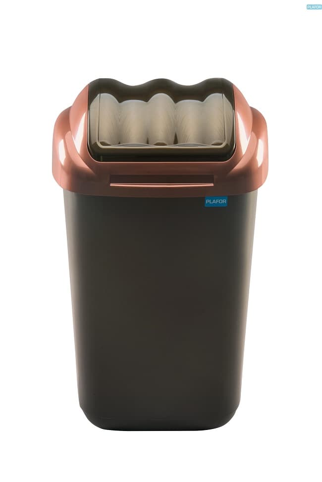 Cos plastic cu capac batant, pentru reciclare selectiva, capacitate 15l, PLAFOR Fala - negru auriu
