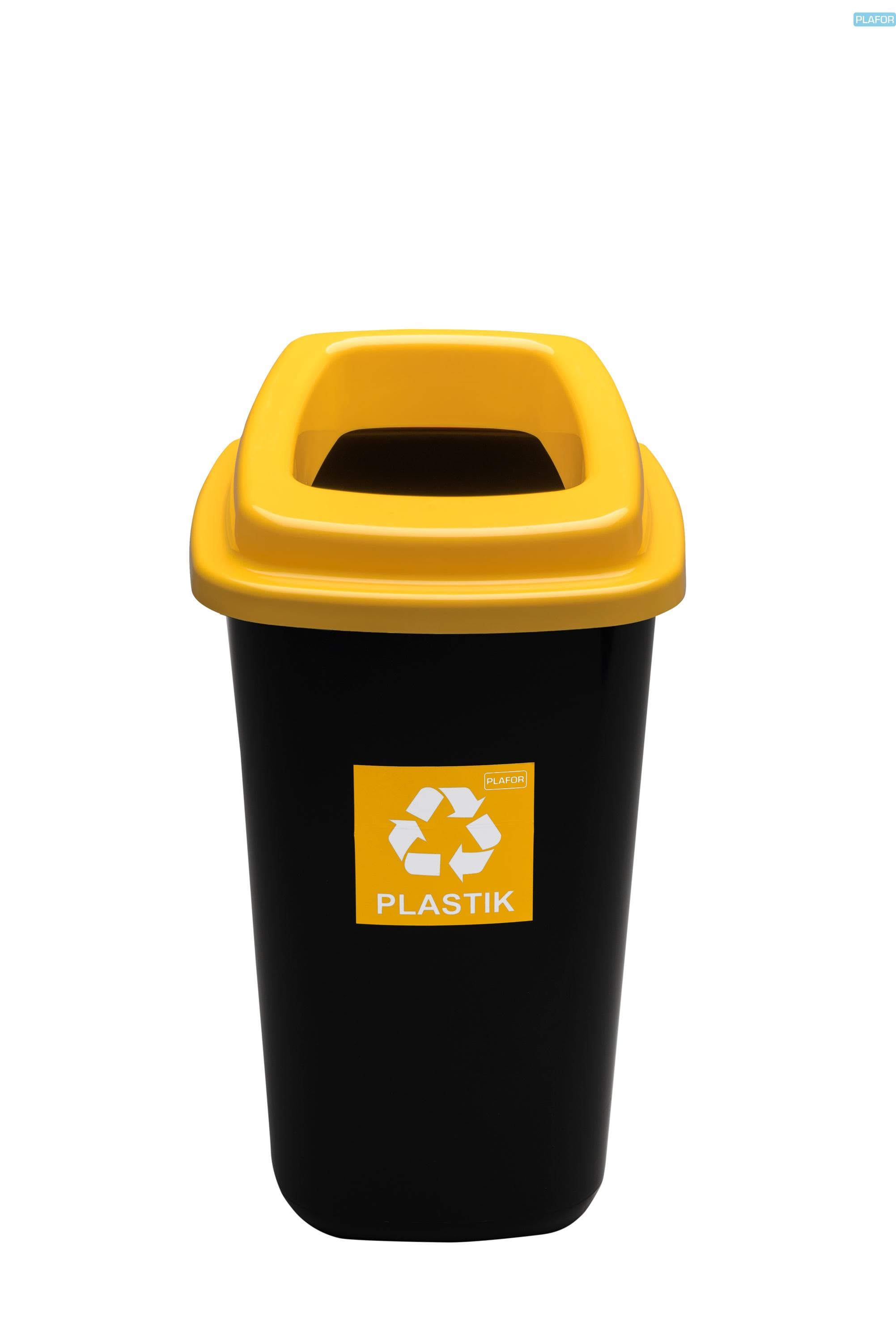 Cos plastic reciclare selectiva, capacitate 45l, PLAFOR Sort - negru cu capac galben - plastic