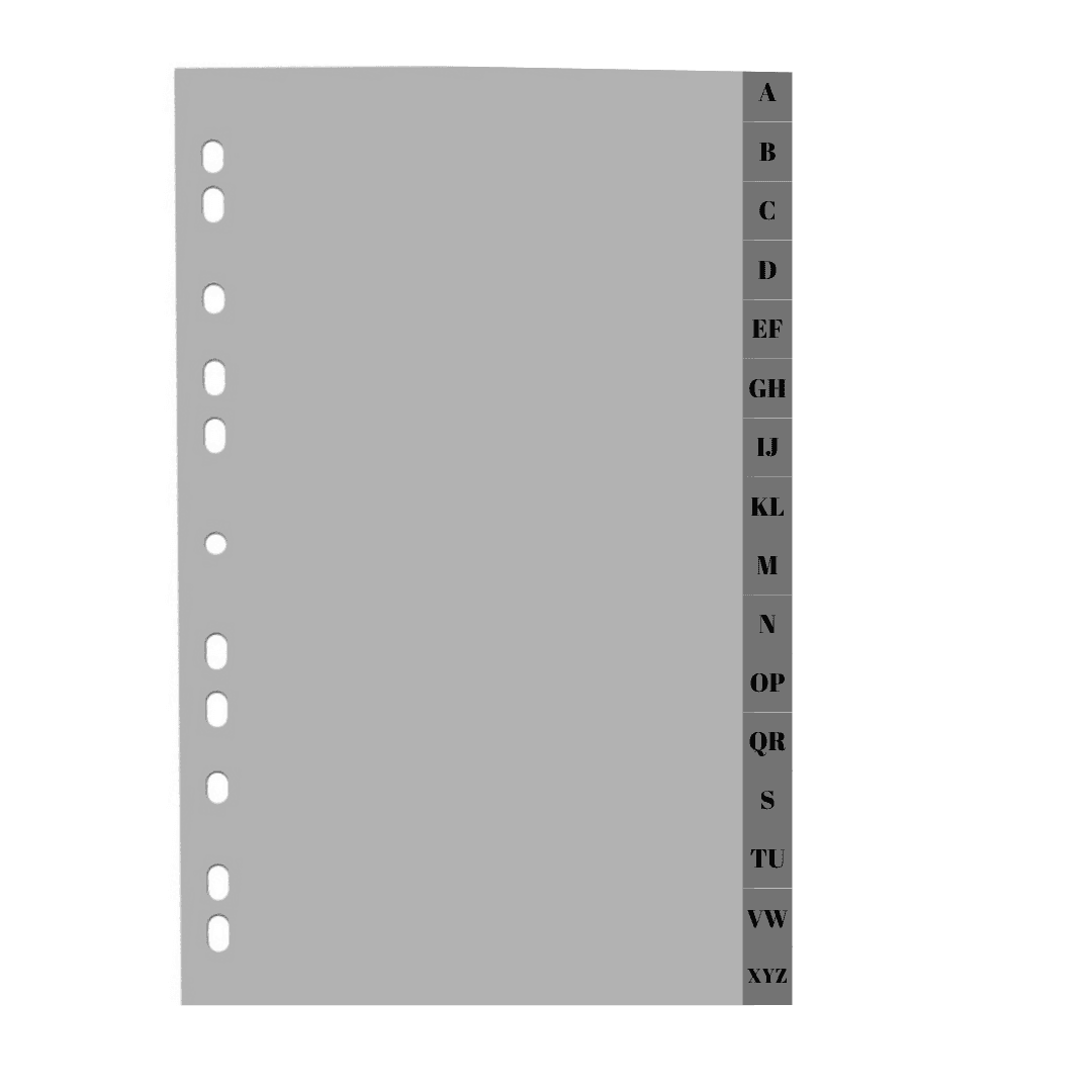 Index plastic gri, A4, 120 microni, alfabetic A-Z, Optima